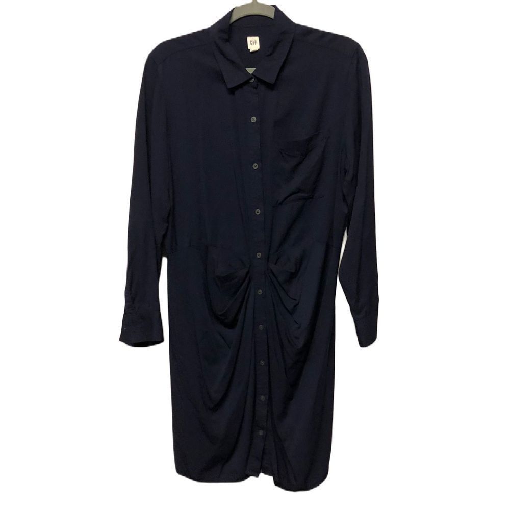 Gap Size Large Women’s Dark Navy Button Down Rushed Long Sleeve Shirt Dress